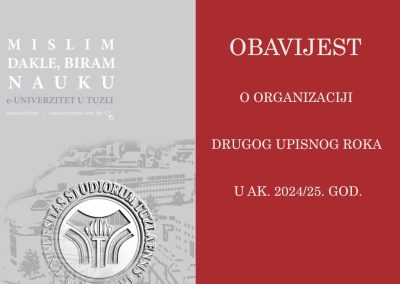 OBAVIJEST O ORGANIZACIJI DRUGOG UPISNOG ROKA U AKADEMSKU 2024/25. GODINU