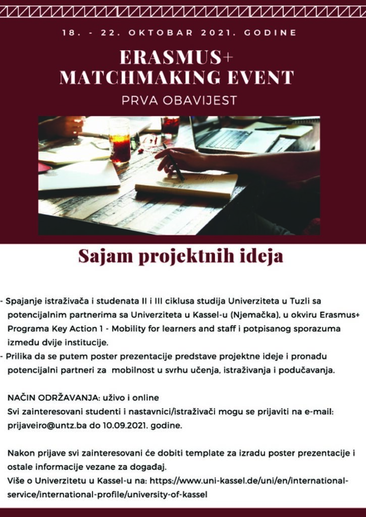 Univerzitet u Tuzli - ERASMUS+ MATCHMAKING EVENT "Sajam projektnih ideja"