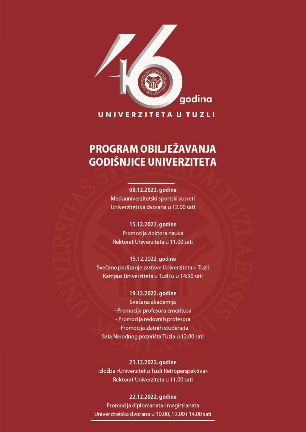 PROGRAM OBILJEŽAVANJA 46 GODINA UNIVERZITETA U TUZLI