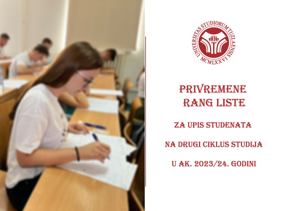 PRIVREMENE RANG LISTE za akademsku 2023/24. godinu, II ciklus studija